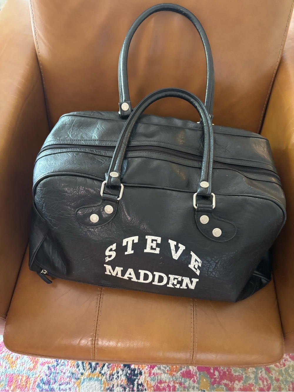 Steve Madden Black Duffel with White Logo